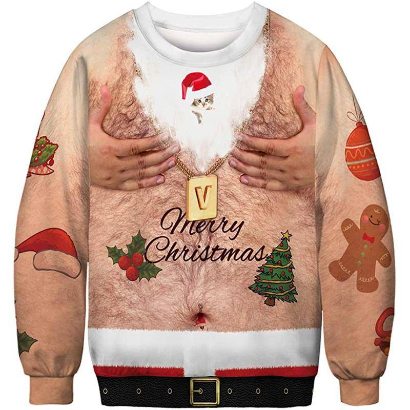 Frauen Männer Lustige Brust Haar Druck Hässliche Weihnachten Pullover Jumper Paar Herbst Silvester Urlaub Party Weihnachten Sweatshirt Ropa M von Joom DACH