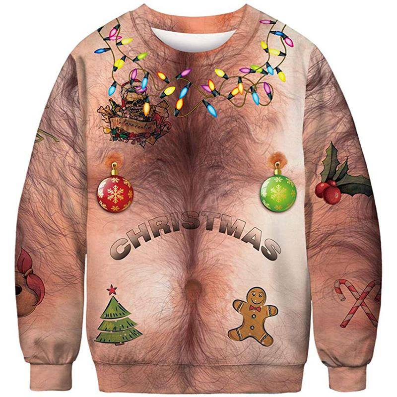 Frauen Männer Lustige Brust Haar Druck Hässliche Weihnachten Pullover Jumper Paar Herbst Silvester Urlaub Party Weihnachten Sweatshirt Ropa XXL von Joom DACH