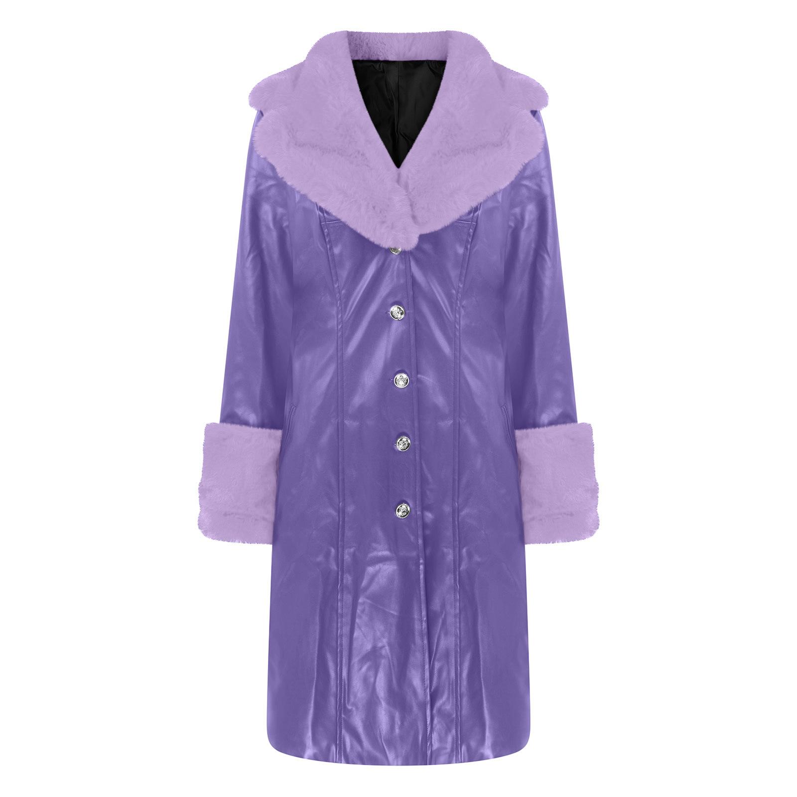 Frauen Mantel Mode Lässig Einfarbig Langarm Pu Leder Pelz Umlegekragen Reißverschluss Warme Herbst Winter XXXXXL violett von Joom DACH