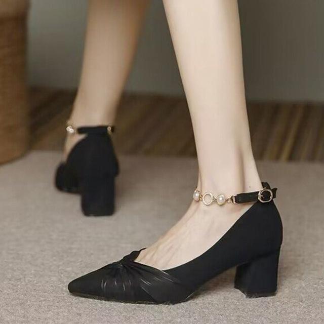 Frauen Mid Heels Sandalen Chunky Fashion Brand Pumps Frühling Sommer Neue Damen Schuhe Designer Kleid Spitzschuh Frauen Schuhe 34 von Joom DACH