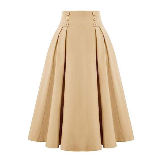Frauen Midi Rock Taste Dekor A-Linie Farbe Büro Casual Rock Solide Hohe Taille Dame Rock mit 2XL apricot von Joom DACH