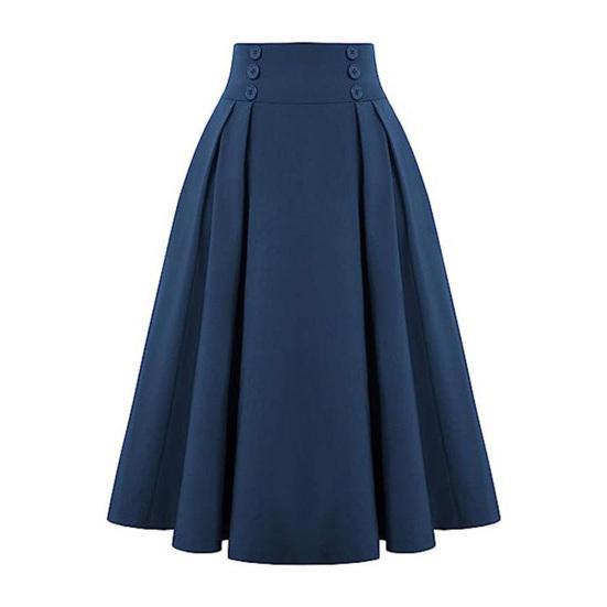 Frauen Midi Rock Taste Dekor A-Linie Farbe Büro Casual Rock Solide Hohe Taille Dame Rock mit XL blau von Joom DACH
