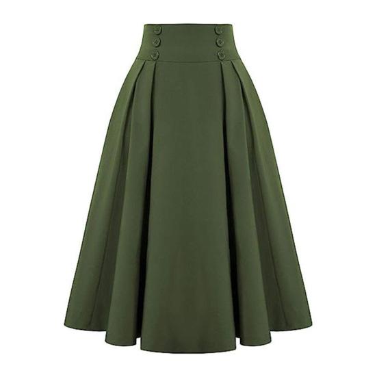 Frauen Midi Rock Taste Dekor A-Linie Farbe Büro Casual Rock Solide Hohe Taille Dame Rock mit XL grün von Joom DACH