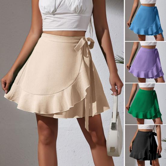 Frauen Mini Rock Hohe Taille Rüschen Bogen-knoten Spitze Up A-line Kleid-up Weiche Dating Party Dame Sommer rock Weibliche Kleidung XL schwarz von Joom DACH
