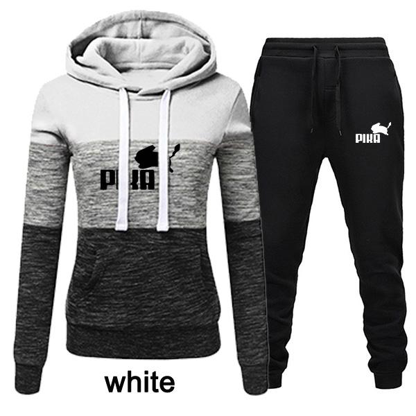 Frauen Mode 2 Stück Trainingsanzüge Farbe Patchwork Trainingsanzug Weibliche Lange Hülse Hoodies Sweatshirt und Jogginghose 3XL weiß von Joom DACH