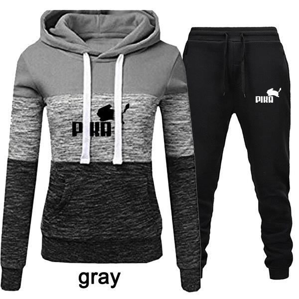 Frauen Mode 2 Stück Trainingsanzüge Farbe Patchwork Trainingsanzug Weibliche Lange Hülse Hoodies Sweatshirt und Jogginghose M grau von Joom DACH