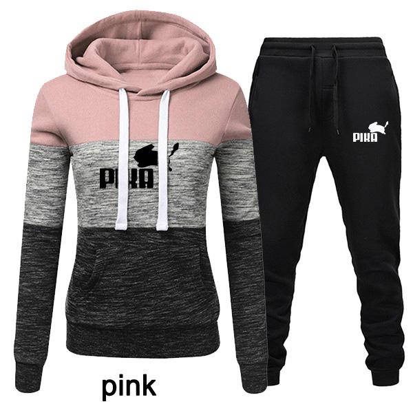 Frauen Mode 2 Stück Trainingsanzüge Farbe Patchwork Trainingsanzug Weibliche Lange Hülse Hoodies Sweatshirt und Jogginghose M rosa von Joom DACH