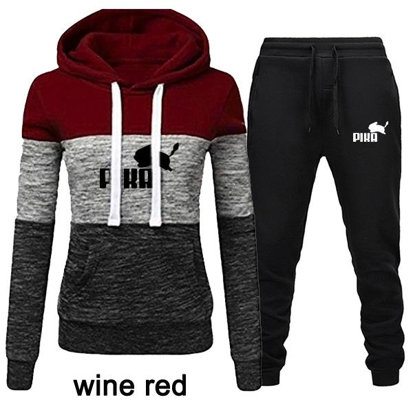 Frauen Mode 2 Stück Trainingsanzüge Farbe Patchwork Trainingsanzug Weibliche Lange Hülse Hoodies Sweatshirt und Jogginghose S rot von Joom DACH