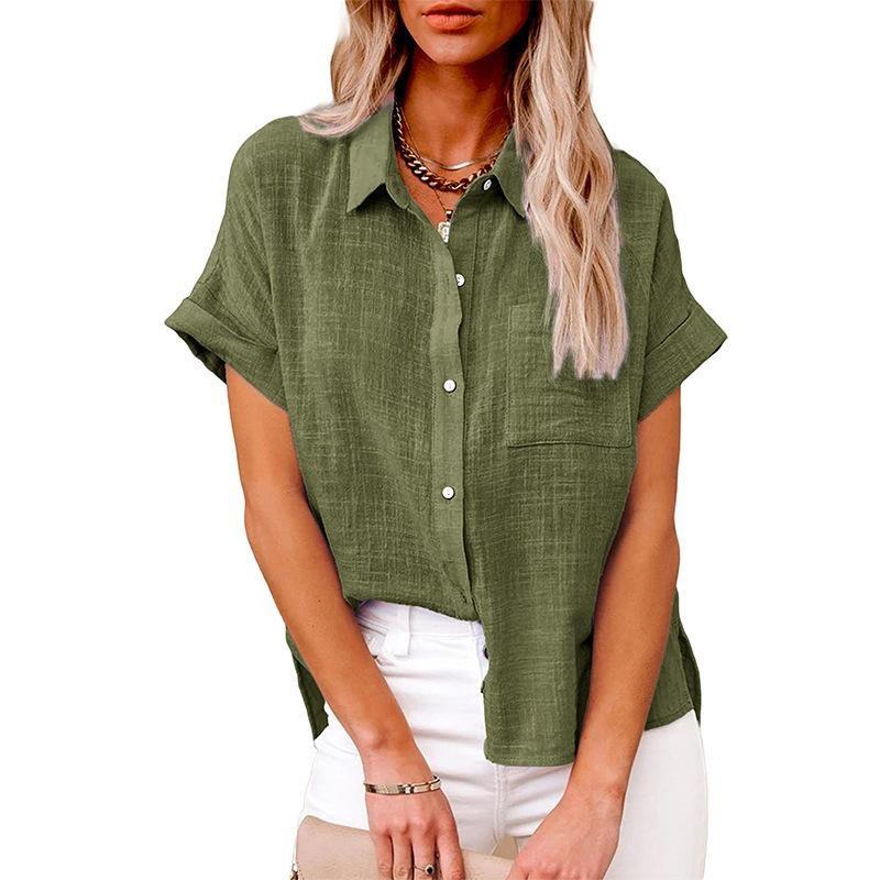 Frauen Mode Damen Sommer Casual Einfarbig Revers Hemd Bluse Kleidung XXXL grün von Joom DACH