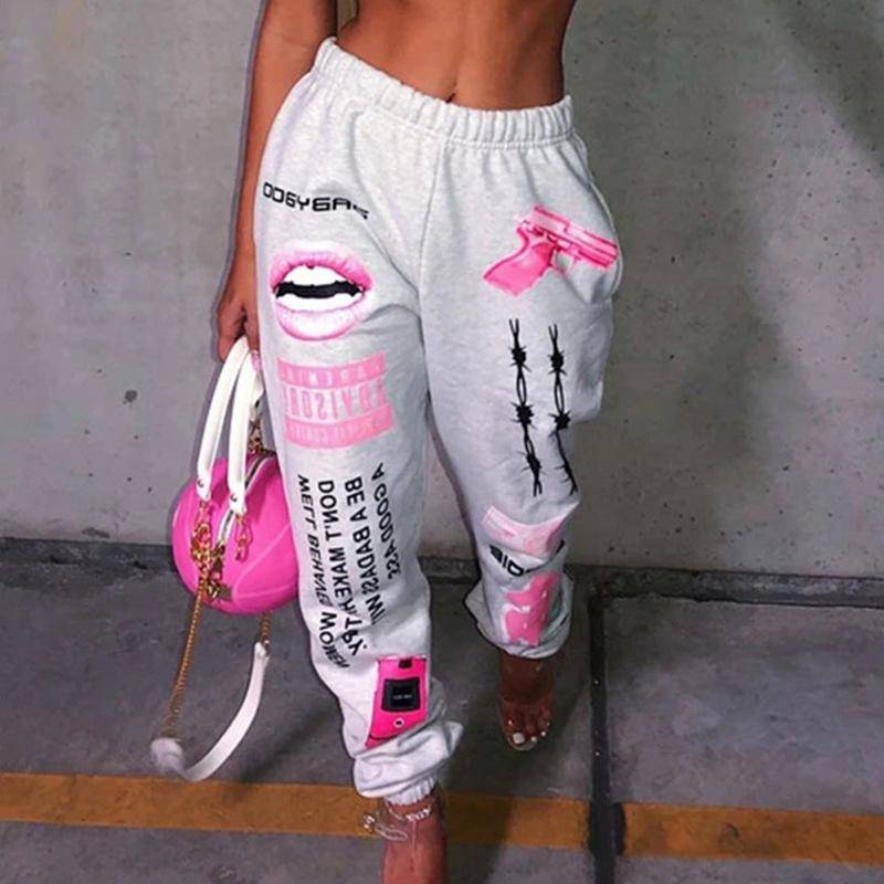 Frauen Mode Gedruckt Jogginghose Elastische Taille Beiläufige Lose Hip Hop Hosen Tanz Sport Hosen XL weiß von Joom DACH