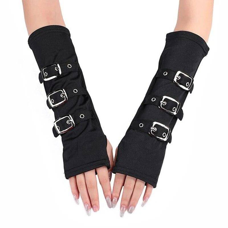 Frauen Mode Handgelenk Handschuh Halbfinger Punk Hip Hop Party Handschuhe Unisex Schwarz Gothic Fingerlose Handschuhe schwarz von Joom DACH