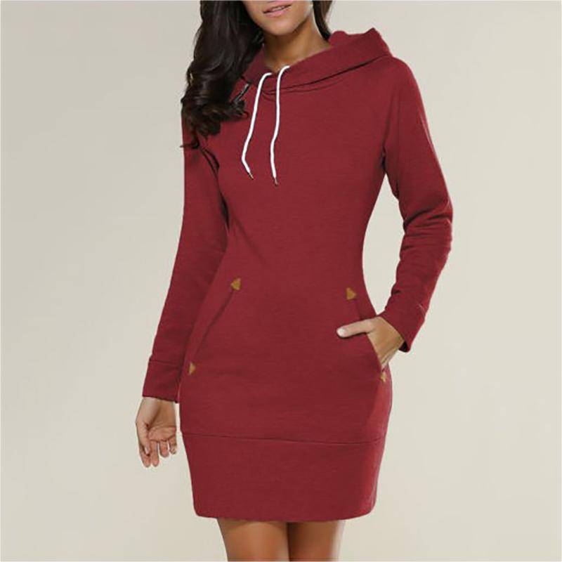 Frauen Mode Herbst Kleid Frauen Casual Langarm Sport Pullover Hoodies Sweatshirt XL rot von Joom DACH