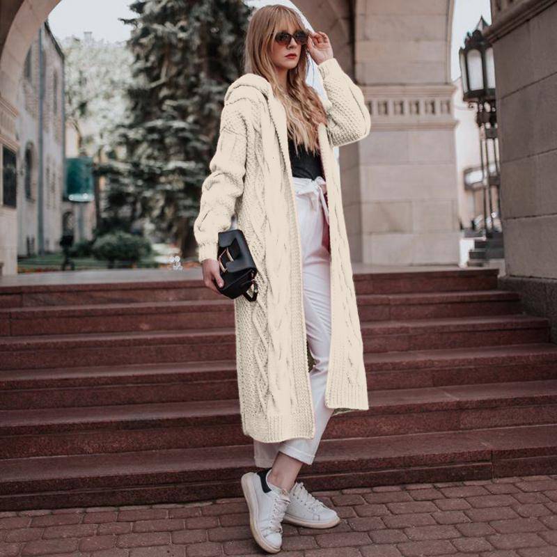 Frauen Mode Herbst Winter Mantel Stricken Mit Kapuze Pullover Lose Mid-länge Button Up Strickjacke Jacken für Frauen XXXL weiß von Joom DACH