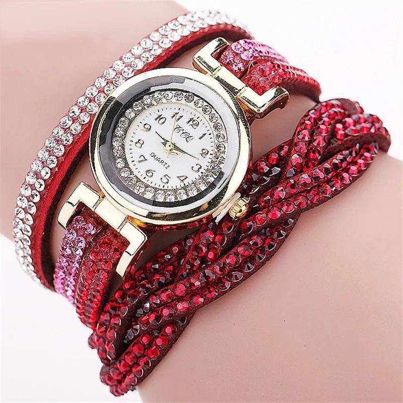 Frauen Mode Lange Armband Leder Uhr Damen Casual Strass Kleid Uhr Weibliche lBracelet Armbanduhr von Joom DACH