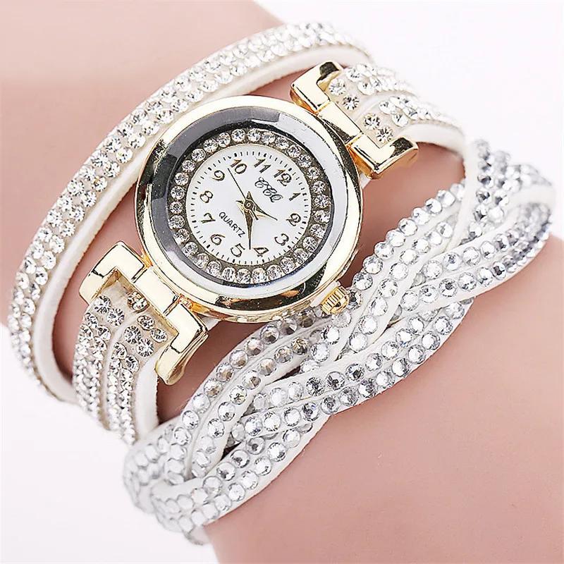 Frauen Mode Lange Armband Leder Uhr Damen Casual Strass Kleid Uhr Weibliche lBracelet Armbanduhr von Joom DACH