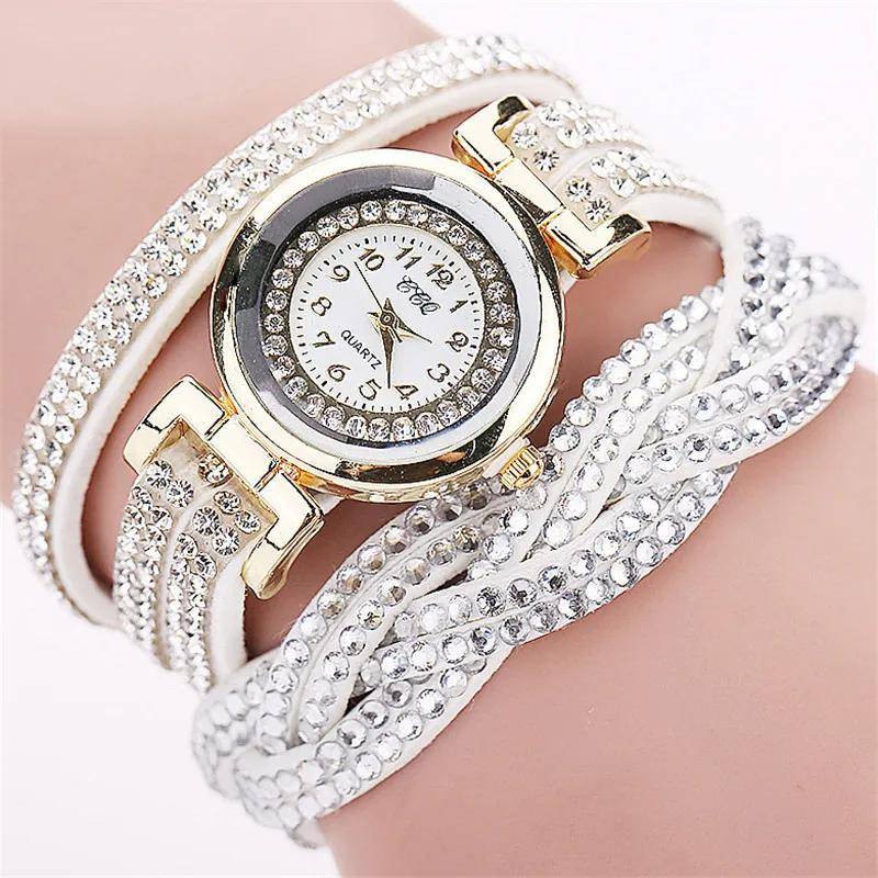 Frauen Mode Lange Armband Leder Uhr Damen Casual Strass Kleid Uhr Weibliche lBracelet Armbanduhr von Joom DACH