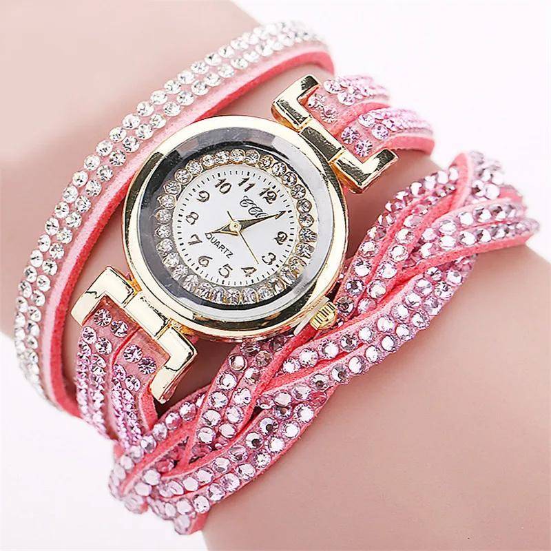 Frauen Mode Lange Armband Leder Uhr Damen Casual Strass Kleid Uhr Weibliche lBracelet Armbanduhr von Joom DACH