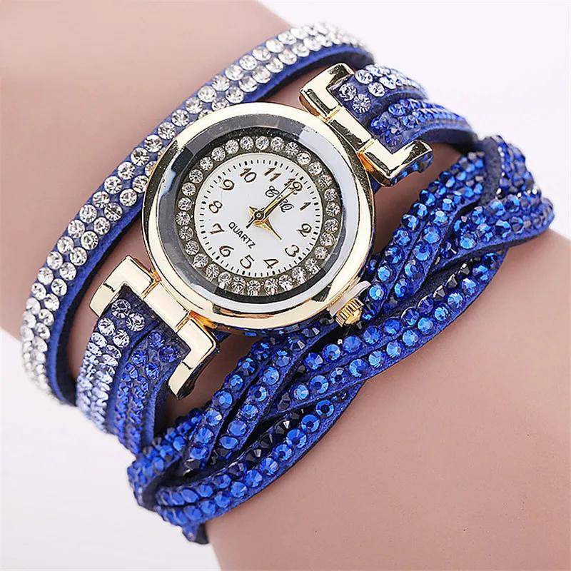 Frauen Mode Lange Armband Leder Uhr Damen Casual Strass Kleid Uhr Weibliche lBracelet Armbanduhr von Joom DACH