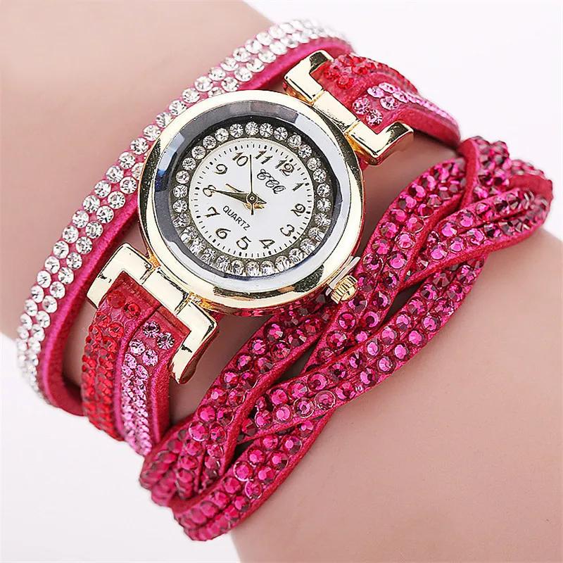Frauen Mode Lange Armband Leder Uhr Damen Casual Strass Kleid Uhr Weibliche lBracelet Armbanduhr von Joom DACH