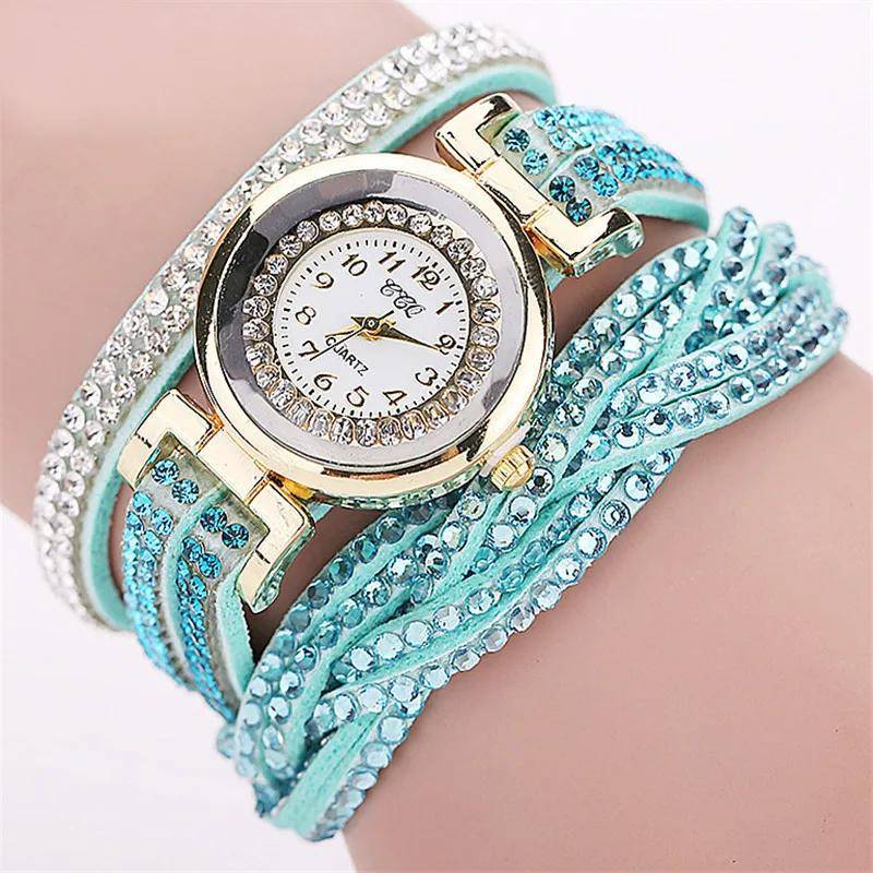Frauen Mode Lange Armband Leder Uhr Damen Casual Strass Kleid Uhr Weibliche lBracelet Armbanduhr von Joom DACH