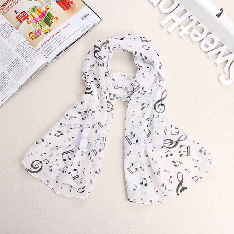 Frauen Mode Musical Note Chiffon Hals Schal Schal Schalldämpfer Schals Lange Schal weiß von Joom DACH