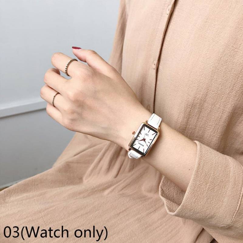 Frauen Mode Retro Einfache Chic Quarzuhr Lederband Rechteck Uhr weiß von Joom DACH