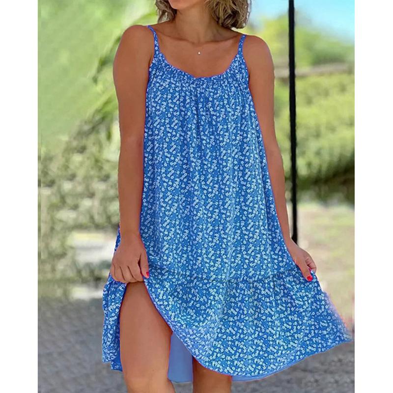 Frauen Mode Schlinge Kleid Sommer Casual Ärmellose Übergroßen Blumen Druck Party Lose Kleider Weibliche 4XL blau von Joom DACH