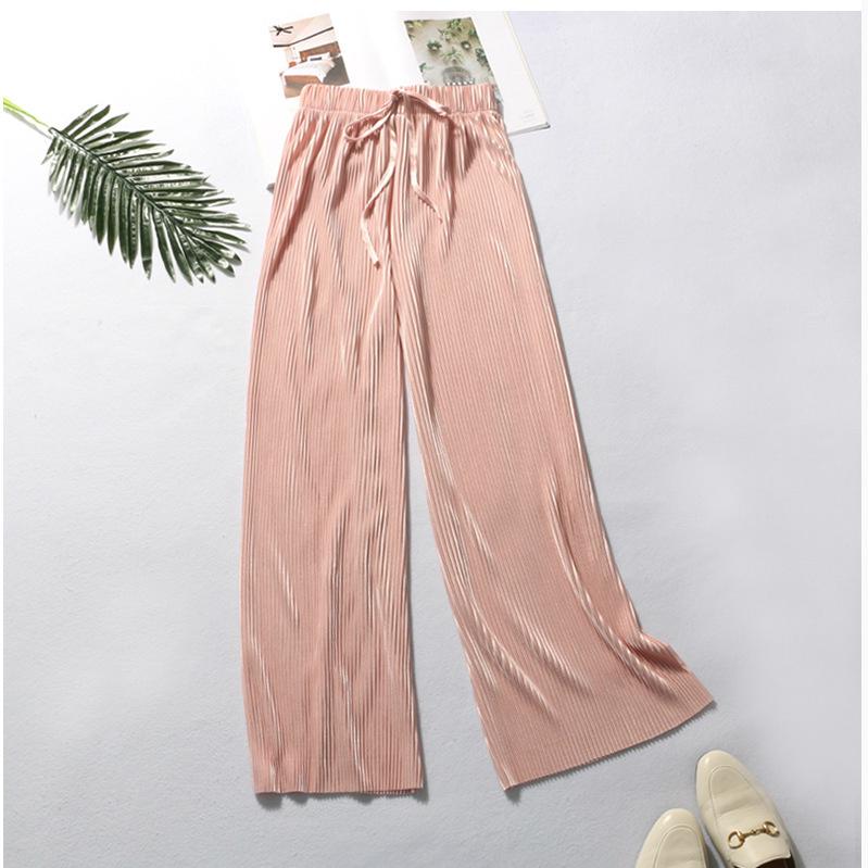 Frauen Mode Sommer Breite Bein Hosen Plissee Eis Seide Hosen Elastische Taille Lose Beiläufige Hosen One Size rosa von Joom DACH