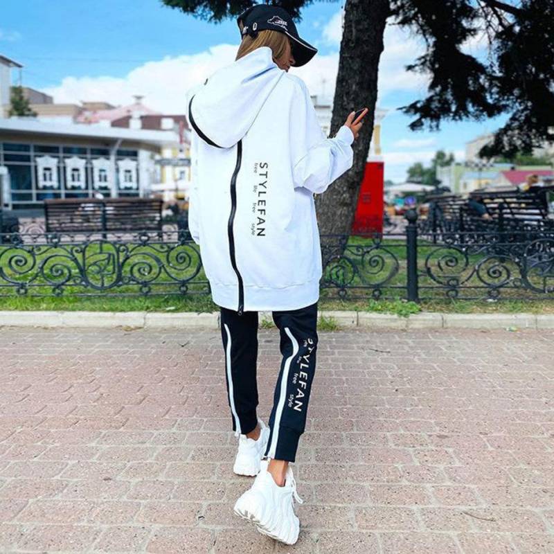 Frauen Mode Sweatsuits Trainingsanzug Jogging Anzug Streetwear Laufsport Zipper Lange Hoodies Lange Hose Zwei Stück Set XL von Joom DACH