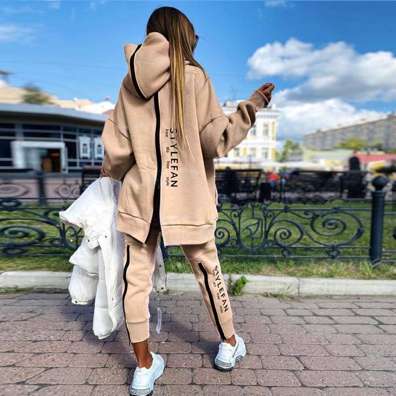 Frauen Mode Sweatsuits Trainingsanzug Jogging Anzug Streetwear Laufsport Zipper Lange Hoodies Lange Hose Zwei Stück Set XL von Joom DACH