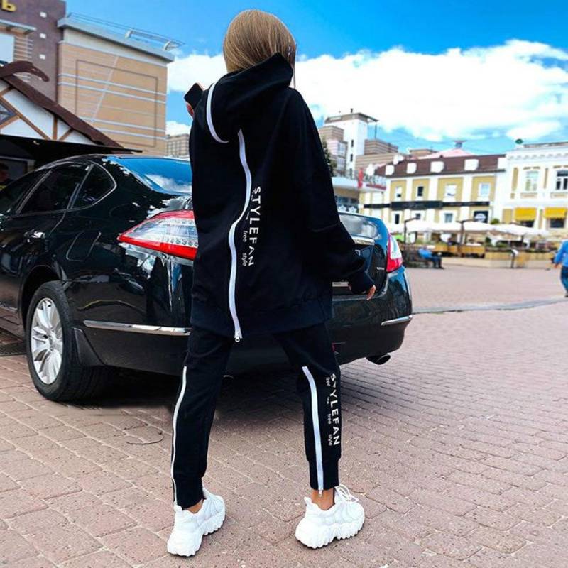 Frauen Mode Sweatsuits Trainingsanzug Jogging Anzug Streetwear Laufsport Zipper Lange Hoodies Lange Hose Zwei Stück Set XL von Joom DACH