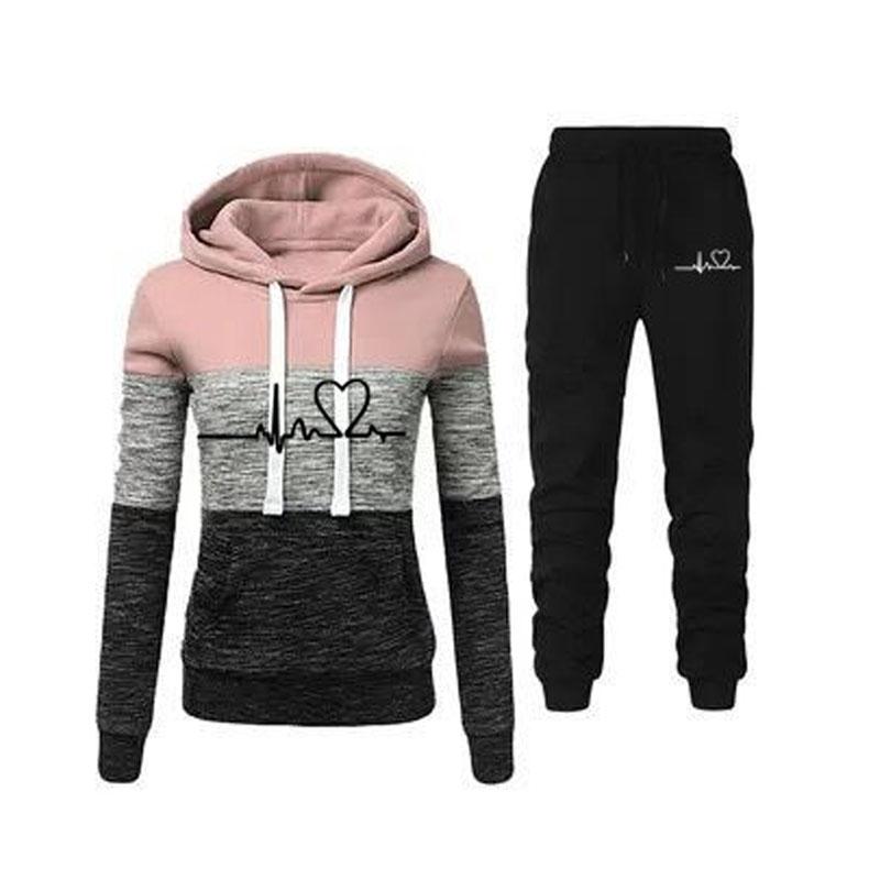 Frauen Mode Trainingsanzug Druck Hoodies Hosen 2 Stück Set Sportwear Winter Frauen Sport Anzug Kapuzen Sweatshirt Set Lose Sport mode Set 4XL rosa von Joom DACH
