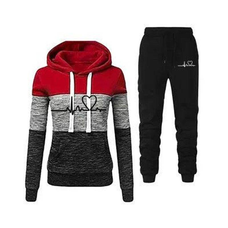Frauen Mode Trainingsanzug Druck Hoodies Hosen 2 Stück Set Sportwear Winter Frauen Sport Anzug Kapuzen Sweatshirt Set Lose Sport mode Set M rot von Joom DACH