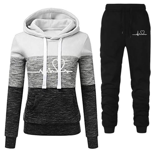 Frauen Mode Trainingsanzug Druck Hoodies Hosen 2 Stück Set Sportwear Winter Frauen Sport Anzug Kapuzen Sweatshirt Set Lose Sport mode Set S weiß von Joom DACH