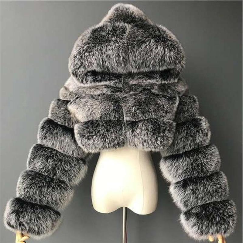Frauen Mode Winter Faux Pelz Kurzen Mantel Flauschigen Zip Mit Kapuze Warme Kurze Jacke Winter Top Mode Frauen Nerz Mäntel L von Joom DACH
