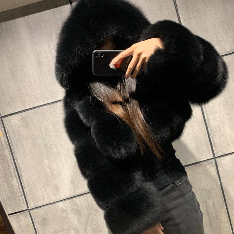 Frauen Mode Winter Faux Pelz Kurzen Mantel Flauschigen Zip Mit Kapuze Warme Kurze Jacke Winter Top Mode Frauen Nerz Mäntel XS von Joom DACH