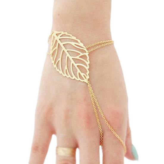 Frauen Multi-schicht Hohl Blatt Finger Ring Armreif Kette Armband Einfachen Schmuck goldgelb von Joom DACH