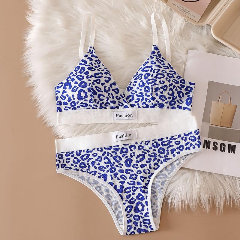 Frauen Nahtlose Sexy Bh Set Niedrigen Taille Höschen Leopard Bralette Dessous Vneck Sport Büstenhalter Weibliche Baumwolle Intime Unterwäsche One Size blau von Joom DACH