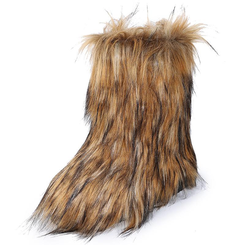 Frauen Neue Winter Pelz Einteilige Nachahmung Waschbären Pelz Warme Schnee Stiefel Pelzigen Schuhe Outdoor Stiefel 37 braun von Joom DACH