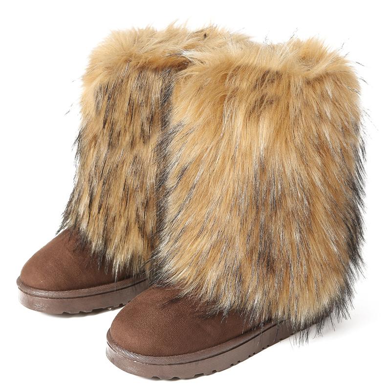 Frauen Neue Winter Pelz Einteilige Nachahmung Waschbären Pelz Warme Schnee Stiefel Pelzigen Schuhe Outdoor Stiefel 36 braun von Joom DACH