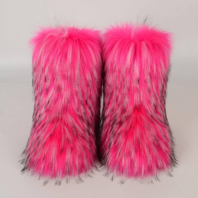 Frauen Neue Winter Pelz Einteilige Nachahmung Waschbären Pelz Warme Schnee Stiefel Pelzigen Schuhe Outdoor Stiefel 38 rose rot von Joom DACH