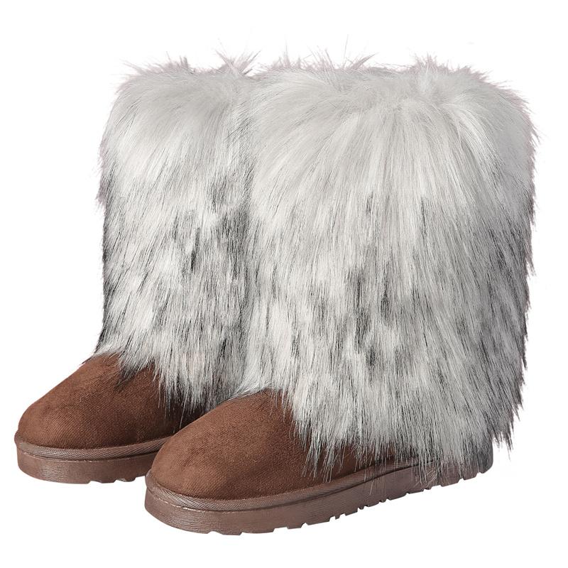 Frauen Neue Winter Pelz Einteilige Nachahmung Waschbären Pelz Warme Schnee Stiefel Pelzigen Schuhe Outdoor Stiefel 40 grau von Joom DACH
