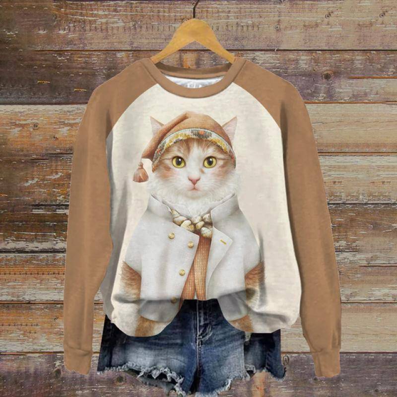 Frauen Oansatz Tops Lustige Nette Katze Kunstdruck Casual Sweatshirt Kawaii Tiere Muster Pullover Weibliche Kleidung 8XL von Joom DACH