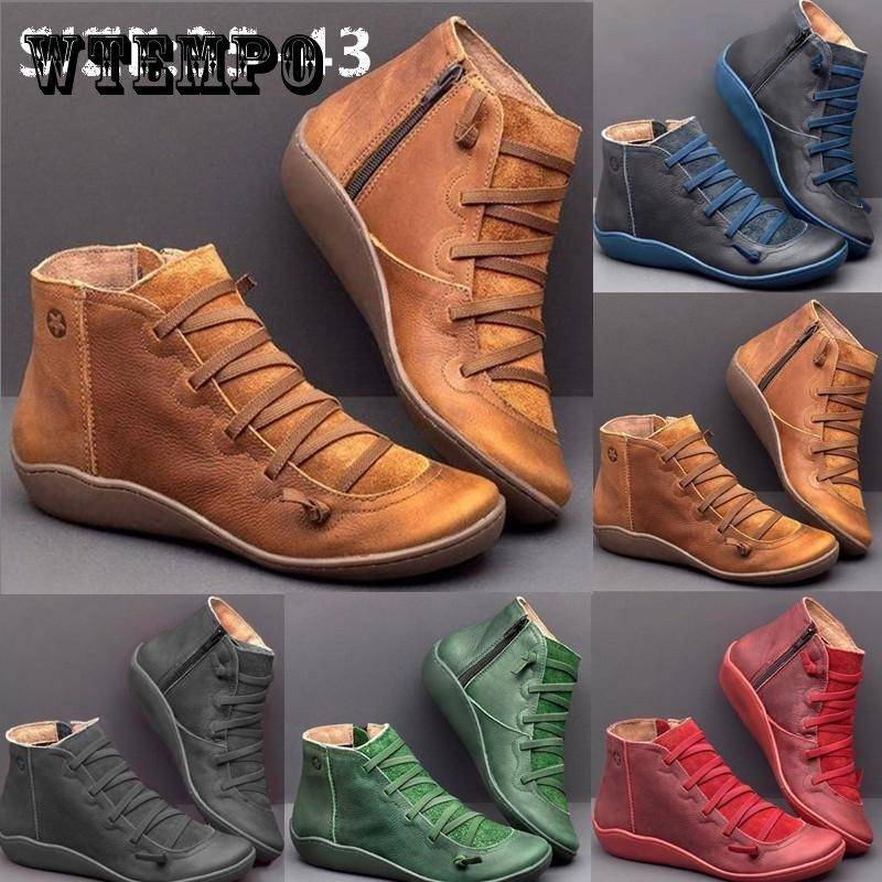 Frauen PU Leder Stiefeletten Casual Herbst Herbst Stiefel Frühling Flache Schuhe Frau Kurze Braun Lace Up Booties Plus Größe punk Stiefel 35-43 43 schwarz von Joom DACH