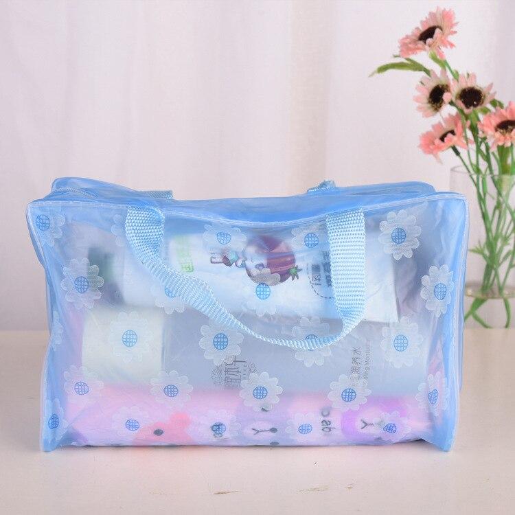 Frauen PVC Kosmetiktasche Fall Wasserdicht Blumendruck Kosmetik Transparent Kulturbeutel Organizer Tasche Mädchen Make-Up Taschen Set blau von Joom DACH