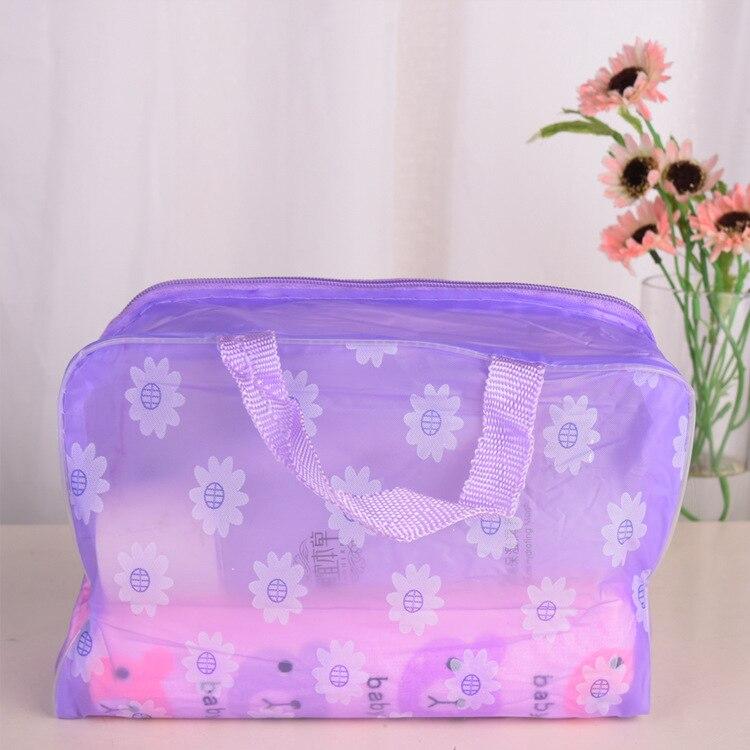 Frauen PVC Kosmetiktasche Fall Wasserdicht Blumendruck Kosmetik Transparent Kulturbeutel Organizer Tasche Mädchen Make-Up Taschen Set violett von Joom DACH