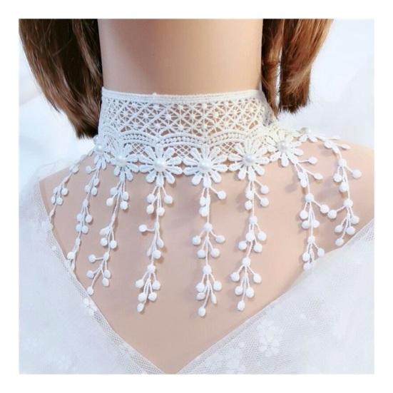 Frauen Party Halskette Aushöhlen Spitze Faux Perle Dekor Quaste Prom Cosplay Halloween Karneval Halsband Hochzeit Leistung Hals Schmuck A von Joom DACH
