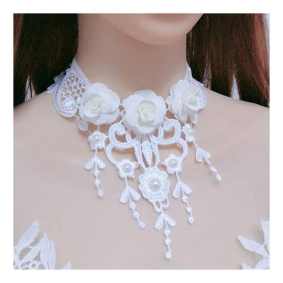 Frauen Party Halskette Aushöhlen Spitze Faux Perle Dekor Quaste Prom Cosplay Halloween Karneval Halsband Hochzeit Leistung Hals Schmuck B von Joom DACH