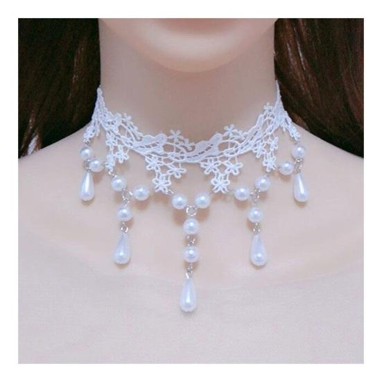 Frauen Party Halskette Aushöhlen Spitze Faux Perle Dekor Quaste Prom Cosplay Halloween Karneval Halsband Hochzeit Leistung Hals Schmuck C von Joom DACH