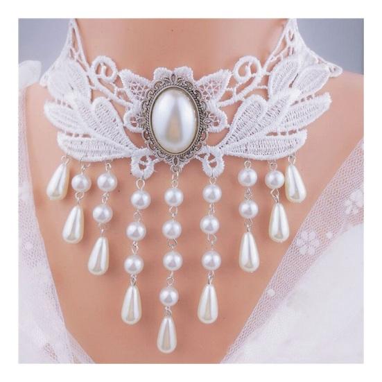 Frauen Party Halskette Aushöhlen Spitze Faux Perle Dekor Quaste Prom Cosplay Halloween Karneval Halsband Hochzeit Leistung Hals Schmuck D von Joom DACH